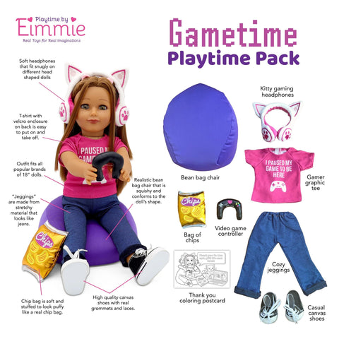 Gamer Girl Doll Outfit and Accessories for 18 Inch Dolls - Playtime by Eimmie