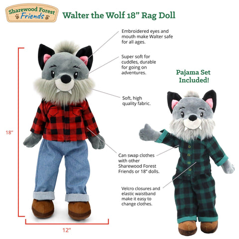 Walter the Wolf 18" Rag Doll - Playtime by Eimmie