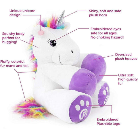 Eimmie Plush Plushible Unicorn Stuffed Animal for Kids - Big Stuffed Unicorn for Girls - 18"