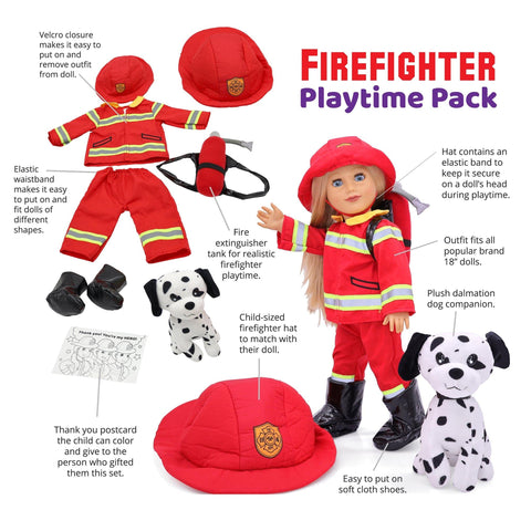 Firefighter Uniform Costume for 18 Inch Dolls - Playtime by Eimmie