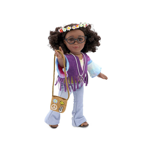hippy outfit for 18 inch doll canvas bag accessories